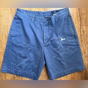 Vineyard Vines Club Shorts Mens 36 Blue Embroidered Fish/boat Flat Front